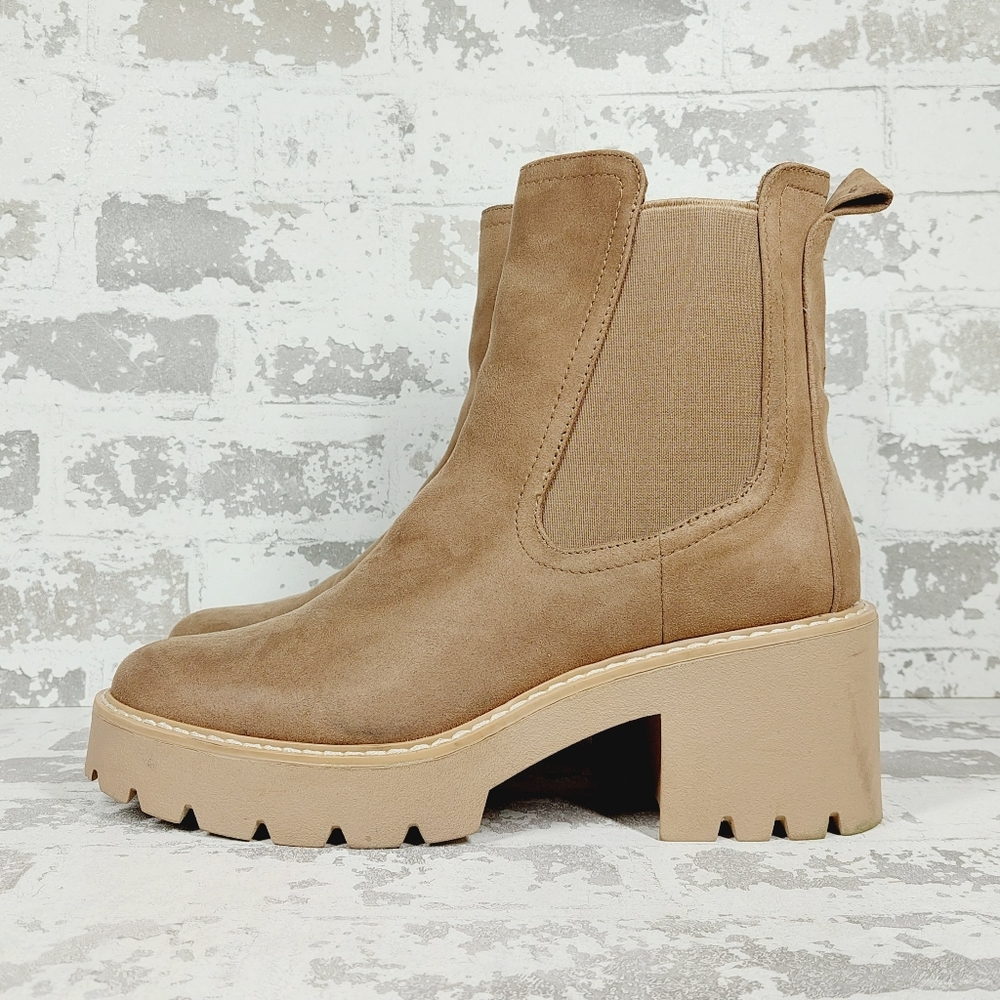 New Dolce Vita TOBIAS Tan Faux Leather Block Heel Chelsea Boots E124
